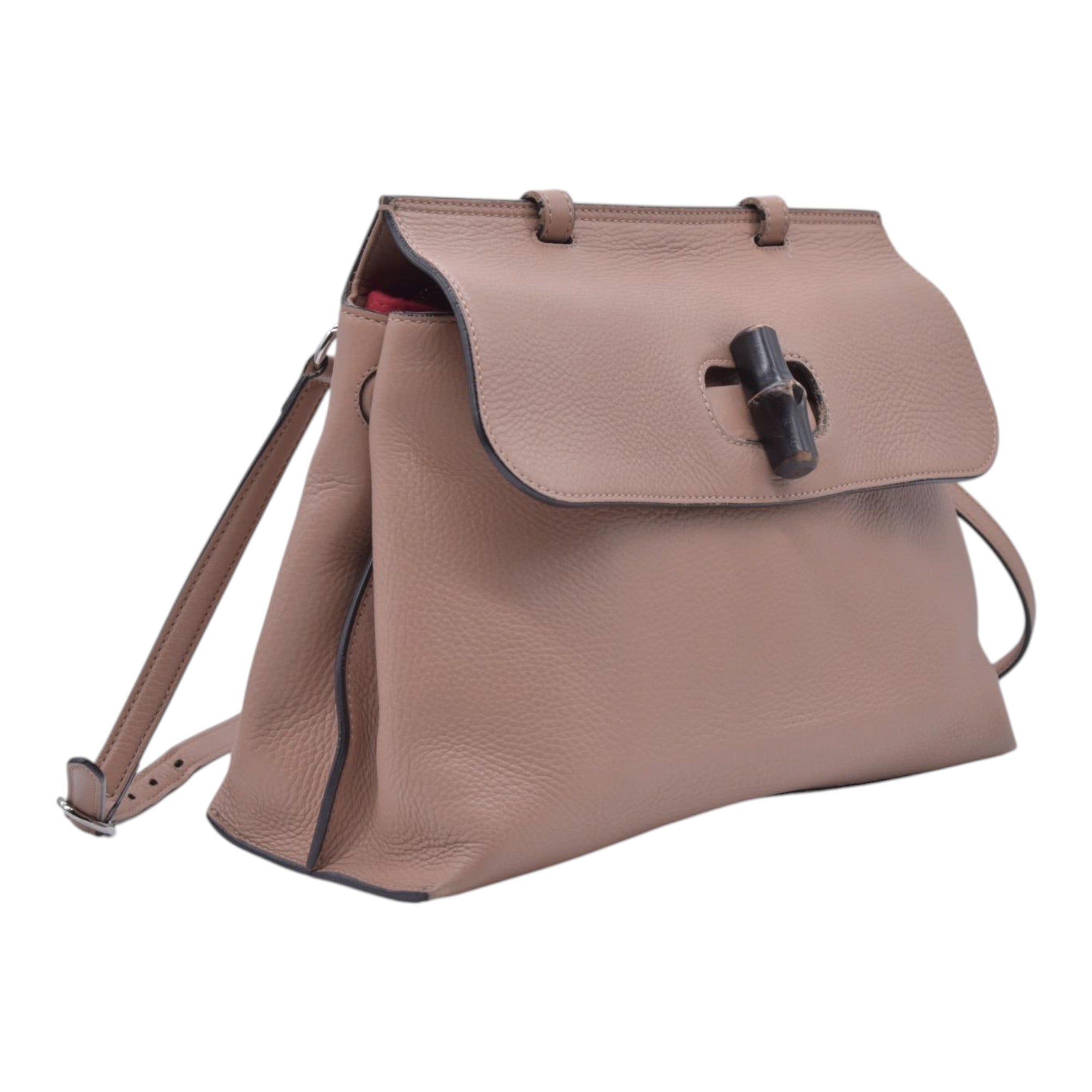 $1650 GUCCI Bamboo Daily Leather Top Handle Shoulder Bag Tan CONSIGNMENT 10021512