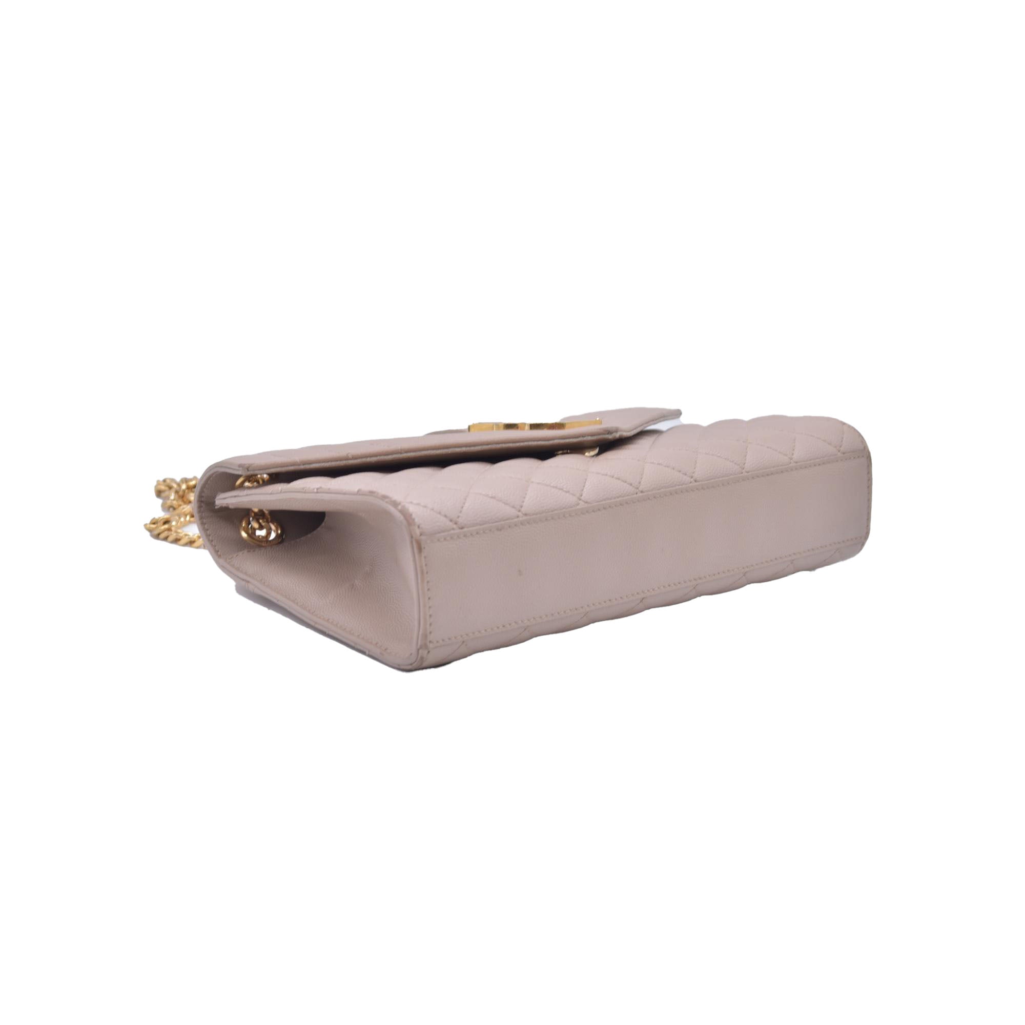 $3300 Saint Laurent Grain De Poudre Textured Mixed Matelasse Medium Triquilt Monogram Satchel Beige