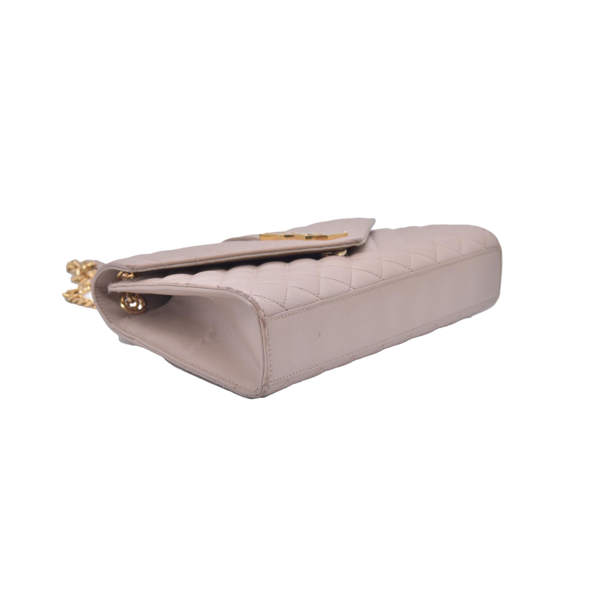 $3300 Saint Laurent Grain De Poudre Textured Mixed Matelasse Medium Triquilt Monogram Satchel Beige