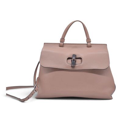 $1650 GUCCI Bamboo Daily Leather Top Handle Shoulder Bag Tan CONSIGNMENT 10021512