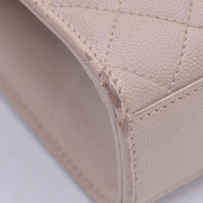 $3300 Saint Laurent Grain De Poudre Textured Mixed Matelasse Medium Triquilt Monogram Satchel Beige