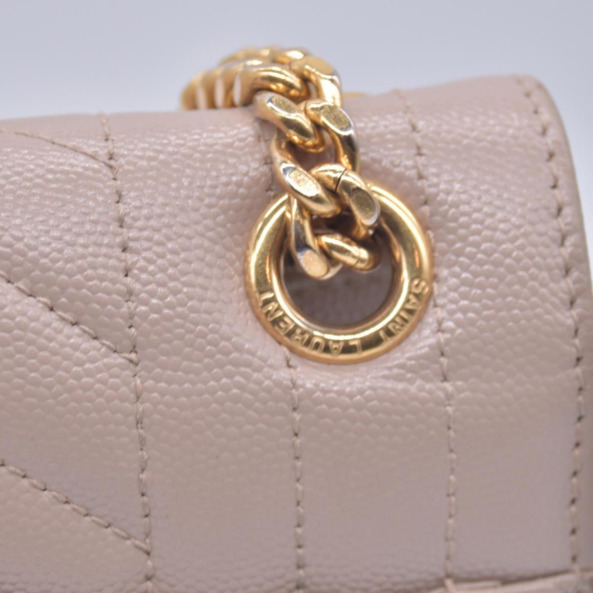 $3300 Saint Laurent Grain De Poudre Textured Mixed Matelasse Medium Triquilt Monogram Satchel Beige