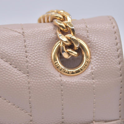 $3300 Saint Laurent Grain De Poudre Textured Mixed Matelasse Medium Triquilt Monogram Satchel Beige