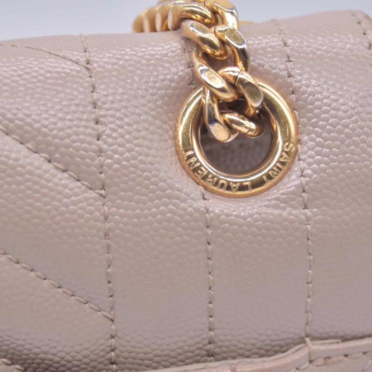$3300 Saint Laurent Grain De Poudre Textured Mixed Matelasse Medium Triquilt Monogram Satchel Beige