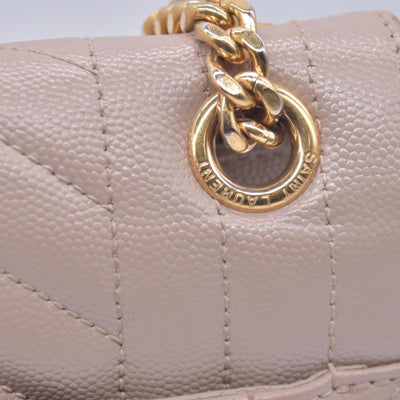 $3300 Saint Laurent Grain De Poudre Textured Mixed Matelasse Medium Triquilt Monogram Satchel Beige