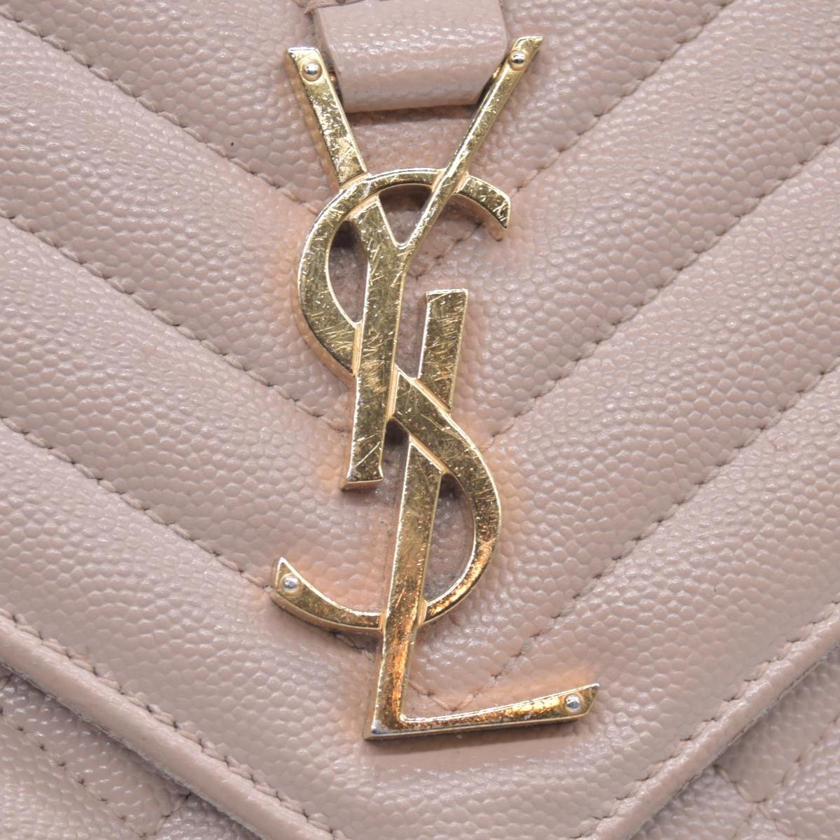 $3300 Saint Laurent Grain De Poudre Textured Mixed Matelasse Medium Triquilt Monogram Satchel Beige