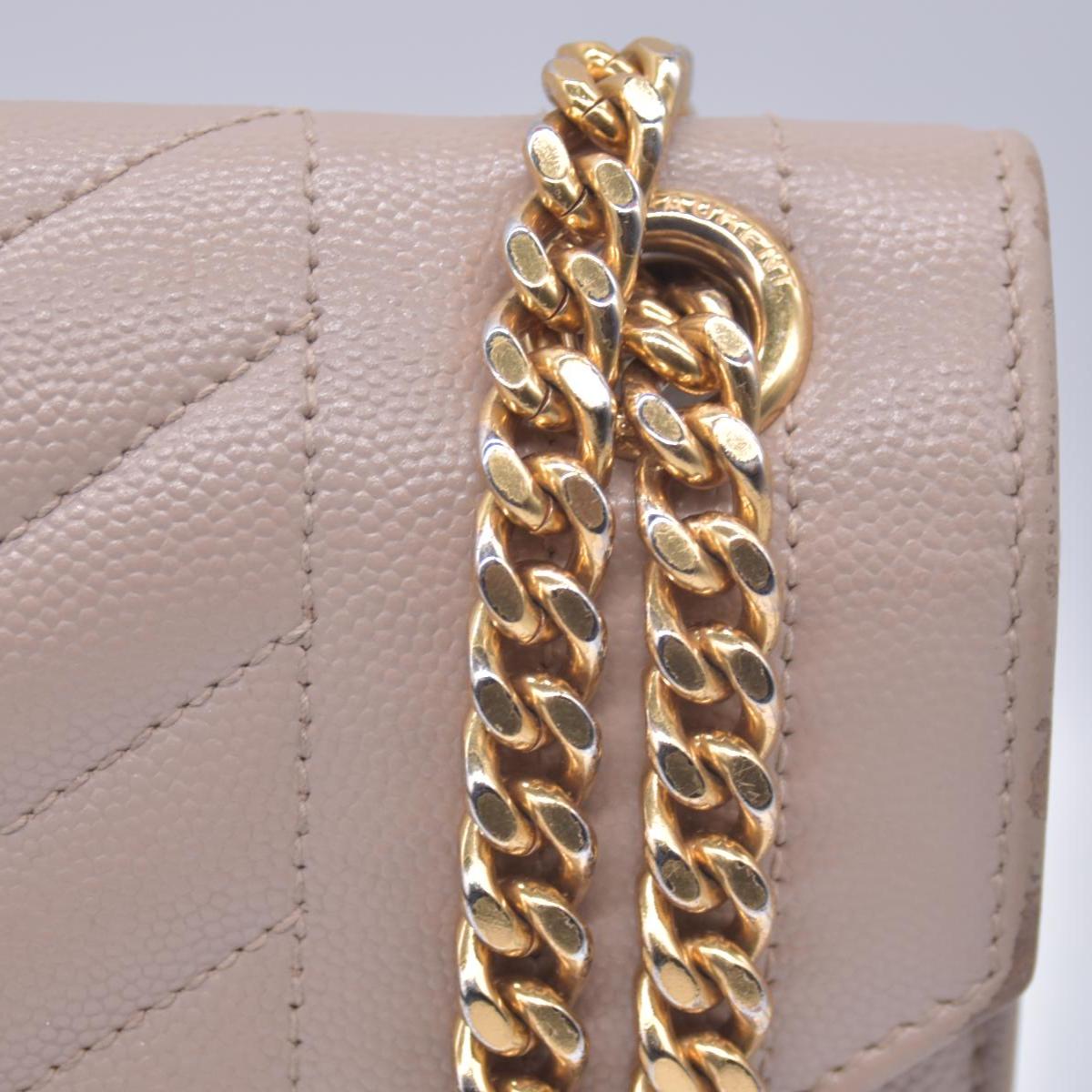 $3300 Saint Laurent Grain De Poudre Textured Mixed Matelasse Medium Triquilt Monogram Satchel Beige