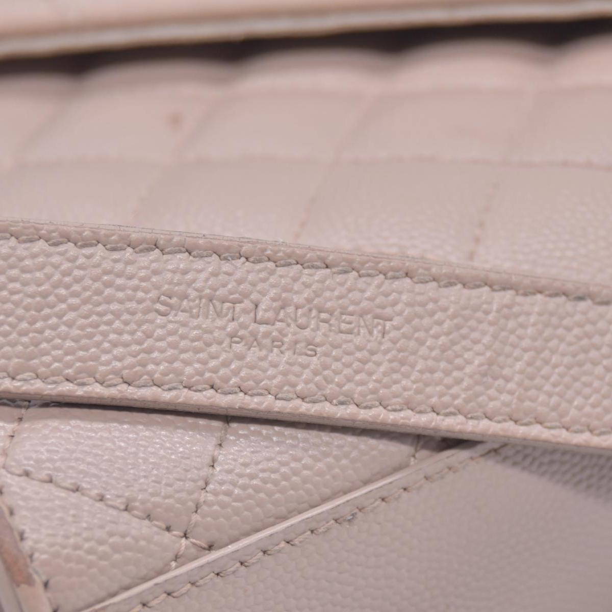 $3300 Saint Laurent Grain De Poudre Textured Mixed Matelasse Medium Triquilt Monogram Satchel Beige
