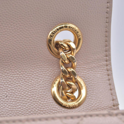 $3300 Saint Laurent Grain De Poudre Textured Mixed Matelasse Medium Triquilt Monogram Satchel Beige