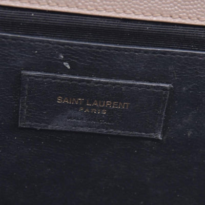 $3300 Saint Laurent Grain De Poudre Textured Mixed Matelasse Medium Triquilt Monogram Satchel Beige