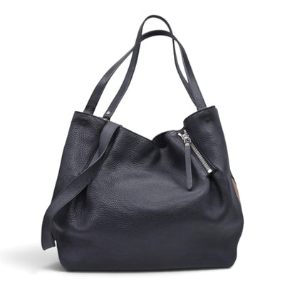 $1050 BURBERRY Grained Calfskin House Check Medium Ashby Hobo Bag Black CONSIGNMENT 10021513