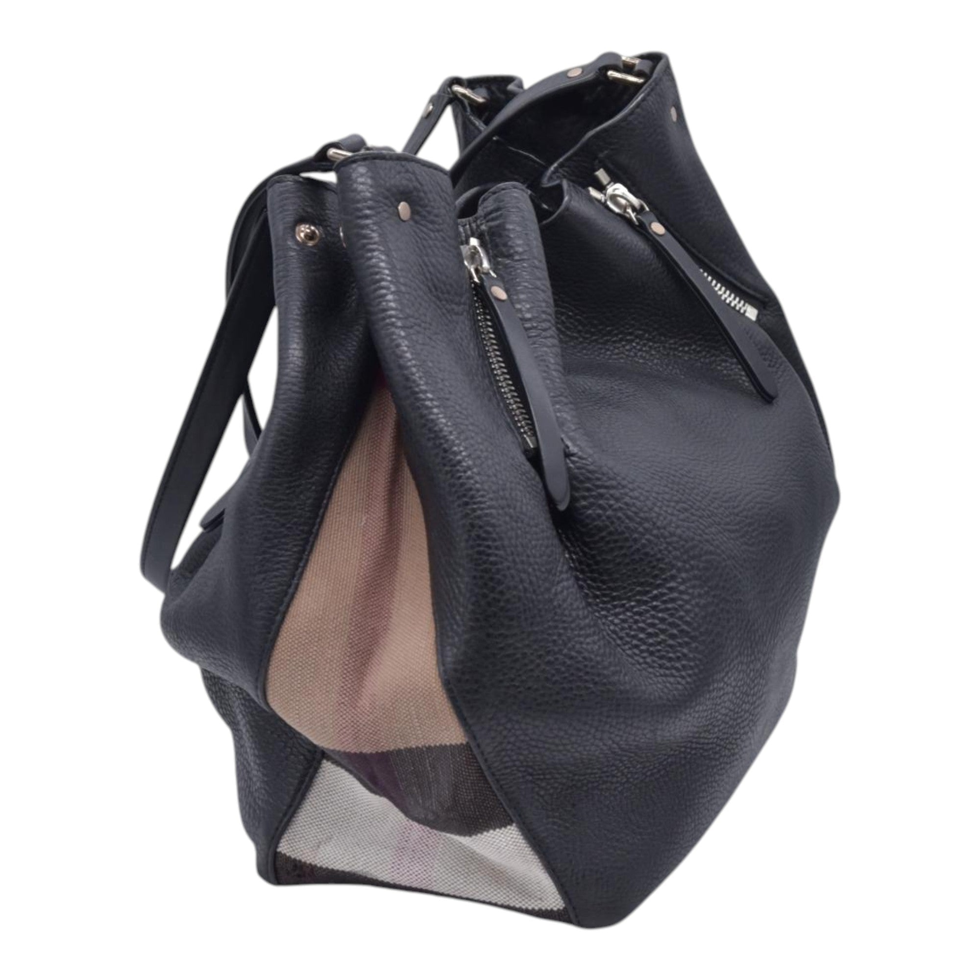 $1050 BURBERRY Grained Calfskin House Check Medium Ashby Hobo Bag Black CONSIGNMENT 10021513