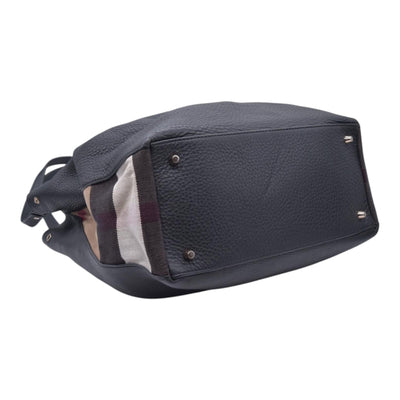 $1050 BURBERRY Grained Calfskin House Check Medium Ashby Hobo Bag Black CONSIGNMENT 10021513