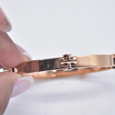 Tory Burch Raised Logo Hinge Bangle Bracelet Rose Gold CONSIGNMENT