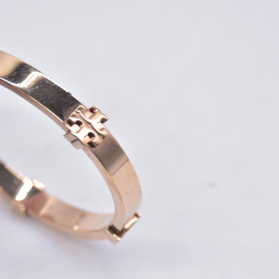 Tory Burch Raised Logo Hinge Bangle Bracelet Rose Gold CONSIGNMENT