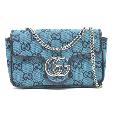 Gucci  Monogram Multicolor Matelasse Diagonal Super Mini GG Marmont Shoulder Bag Light Blue