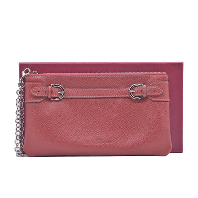 Salvatore Ferragamo Gancini Leather Chain Wristlet Pouch CONSIGNMENT