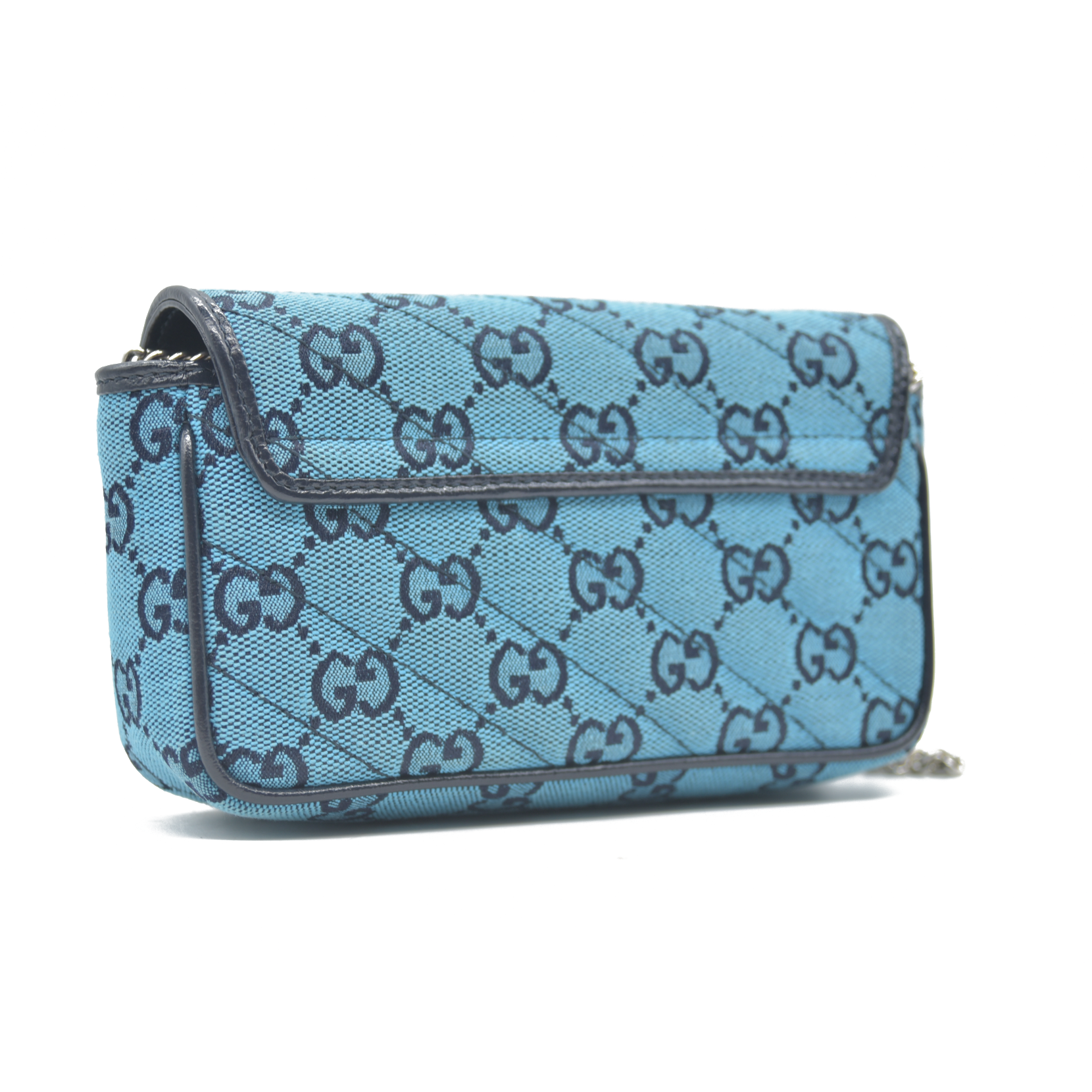 Gucci  Monogram Multicolor Matelasse Diagonal Super Mini GG Marmont Shoulder Bag Light Blue