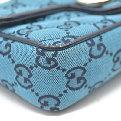 Gucci  Monogram Multicolor Matelasse Diagonal Super Mini GG Marmont Shoulder Bag Light Blue