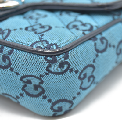Gucci  Monogram Multicolor Matelasse Diagonal Super Mini GG Marmont Shoulder Bag Light Blue