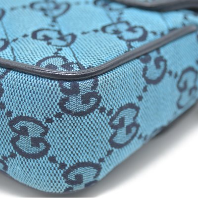 Gucci  Monogram Multicolor Matelasse Diagonal Super Mini GG Marmont Shoulder Bag Light Blue