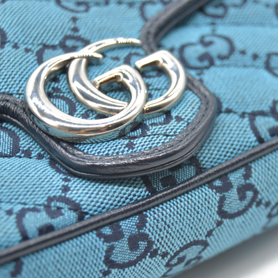 Gucci  Monogram Multicolor Matelasse Diagonal Super Mini GG Marmont Shoulder Bag Light Blue