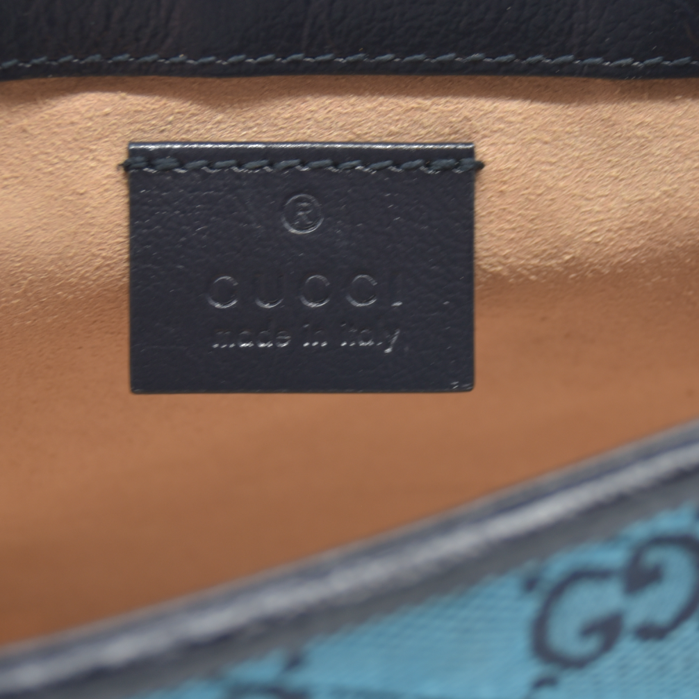 Gucci  Monogram Multicolor Matelasse Diagonal Super Mini GG Marmont Shoulder Bag Light Blue