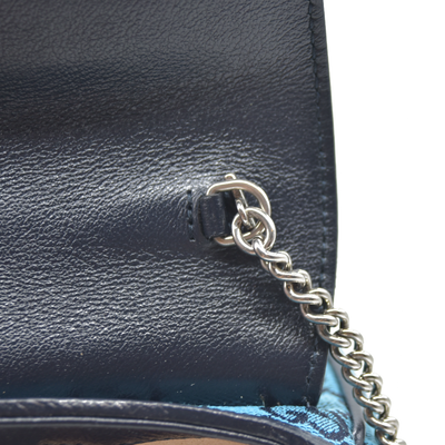 Gucci  Monogram Multicolor Matelasse Diagonal Super Mini GG Marmont Shoulder Bag Light Blue