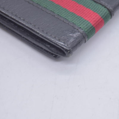$490 Gucci Textured Calfskin Web Trifold Wallet Black CONSIGNMENT