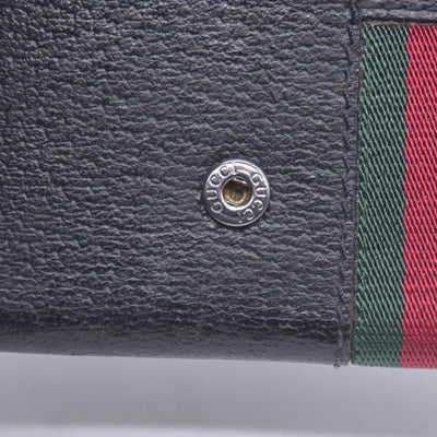 $490 Gucci Textured Calfskin Web Trifold Wallet Black CONSIGNMENT