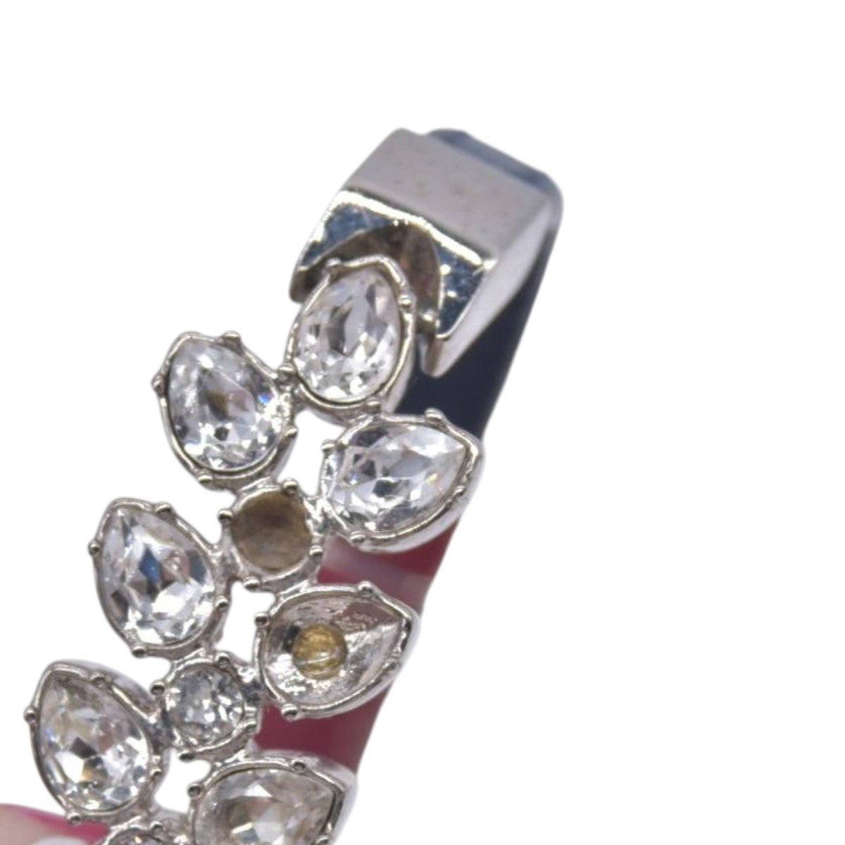 $550 PRADA Saffiano Leather Crystal Embellished Bangle Bracelet Blue Silver CONSIGNMENT 10021584