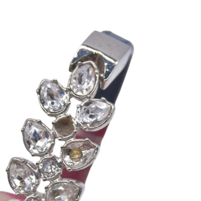 $550 PRADA Saffiano Leather Crystal Embellished Bangle Bracelet Blue Silver CONSIGNMENT 10021584
