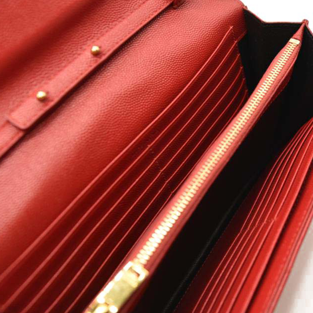 Saint Laurent Grain De Poudre Matelasse Chevron Monogram Chain Wallet Red