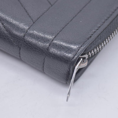 Saint Laurent Calfskin Matelasse Monogram Compact Zip Around Wallet Dark Grey CONSIGNMENT