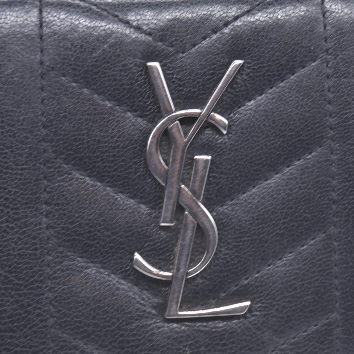 Saint Laurent Calfskin Matelasse Monogram Compact Zip Around Wallet Dark Grey CONSIGNMENT
