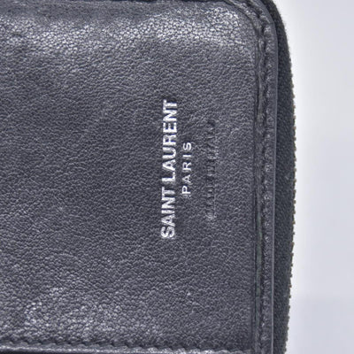 Saint Laurent Calfskin Matelasse Monogram Compact Zip Around Wallet Dark Grey CONSIGNMENT