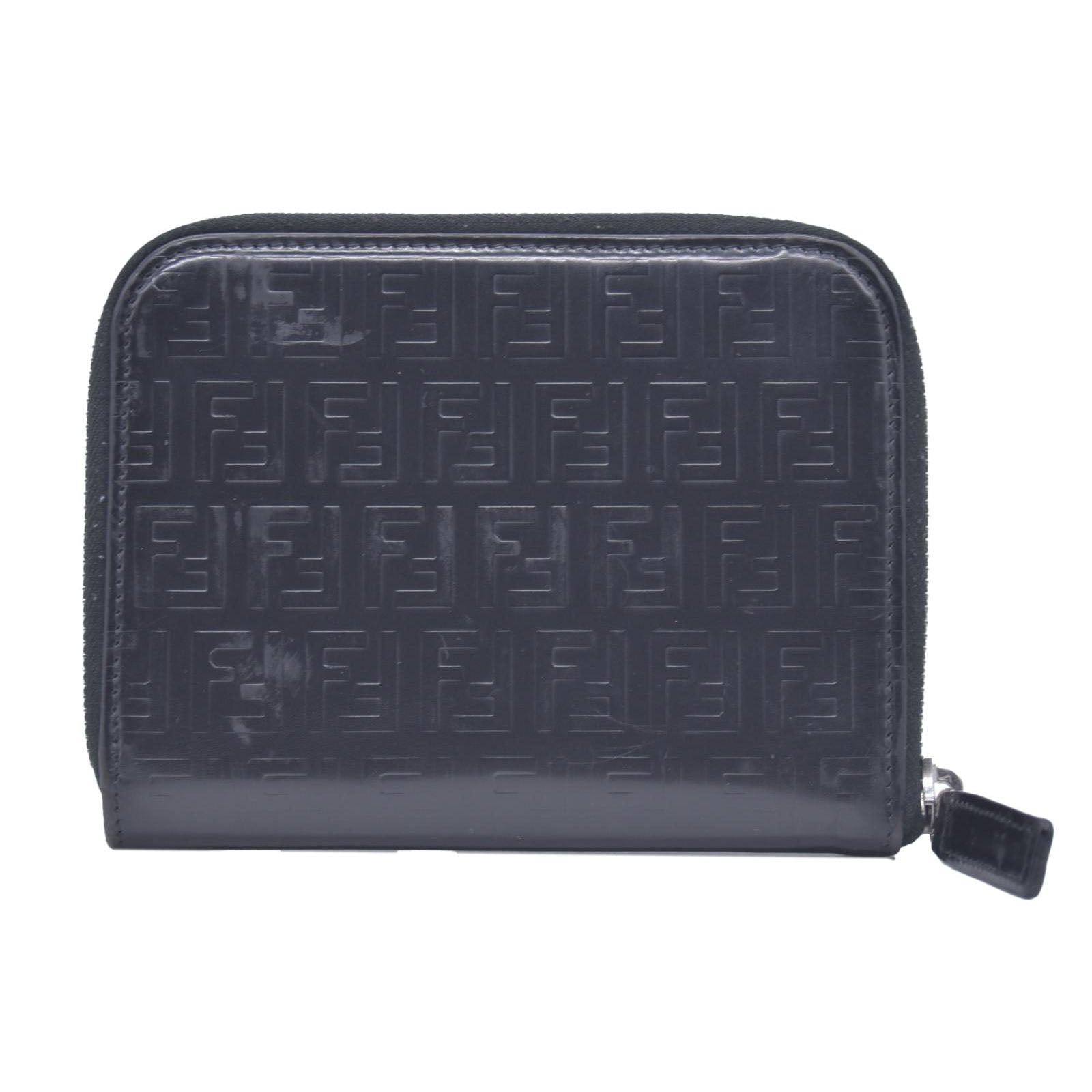 Fendi Patent FF Embossed Compact Zip Around Wallet Dark Navy CONSIGNMENT