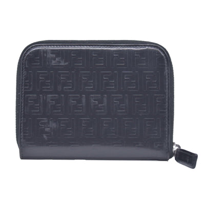 Fendi Patent FF Embossed Compact Zip Around Wallet Dark Navy CONSIGNMENT