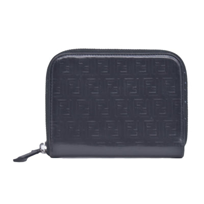 Fendi Patent FF Embossed Compact Zip Around Wallet Dark Navy CONSIGNMENT