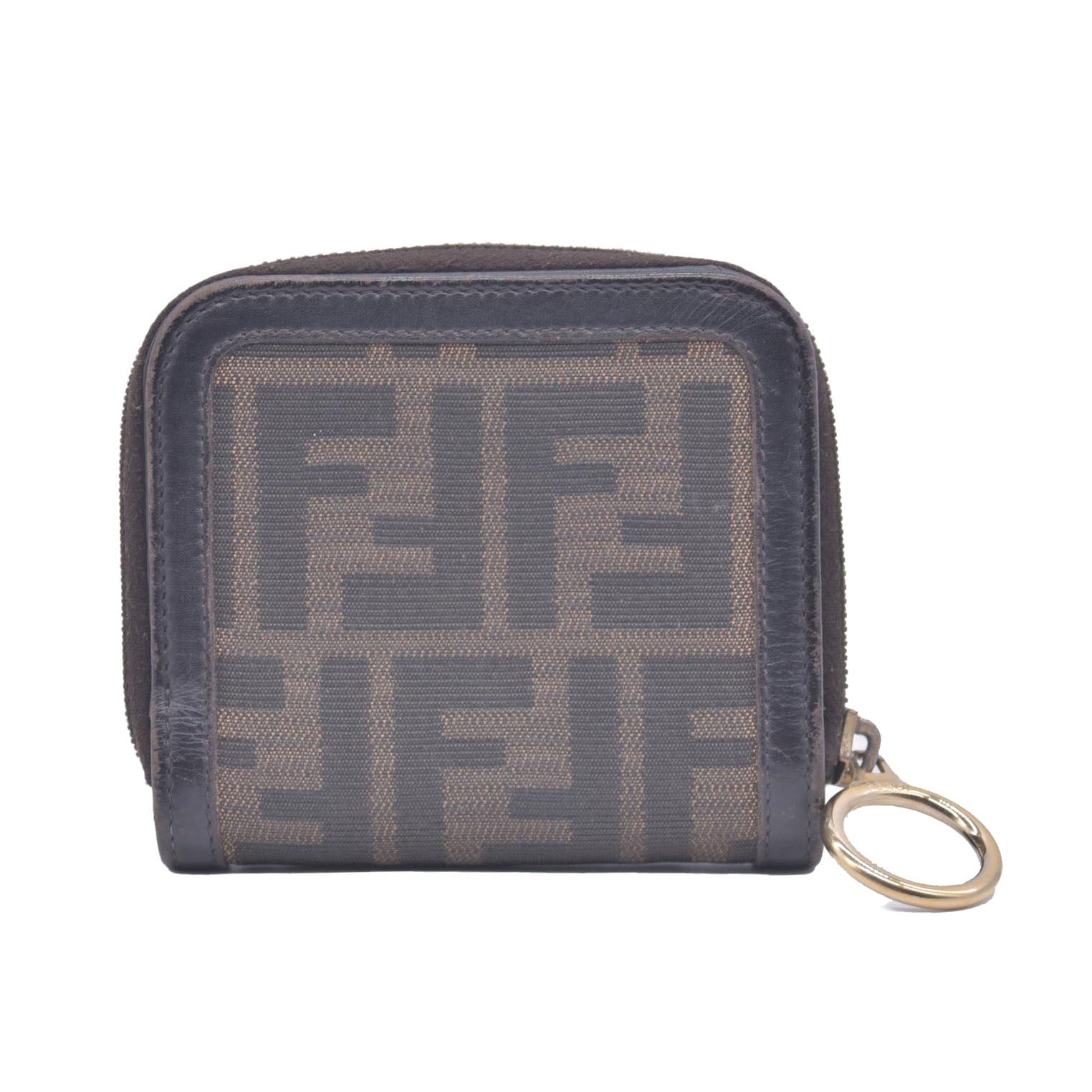 Fendi Zucca Canvas Compact Zip Around Wallet CONSIGNMENT