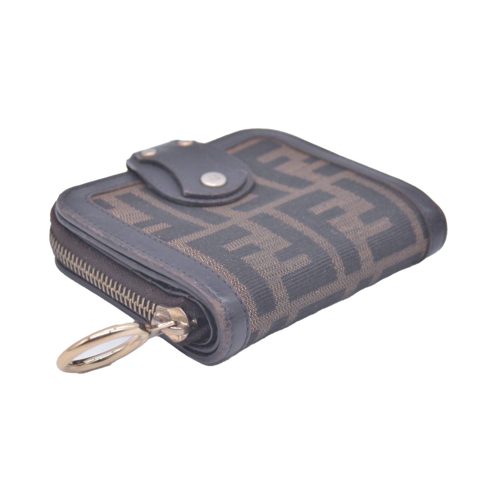 Fendi Zucca Canvas Compact Zip Around Wallet CONSIGNMENT