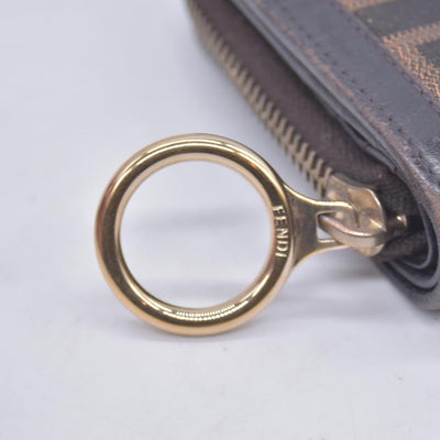 Fendi Zucca Canvas Compact Zip Around Wallet CONSIGNMENT