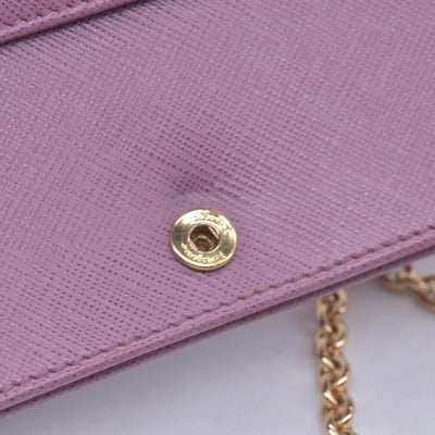 $650 SALVATORE FERRAGAMO Vara Bow Saffiano Leather Chain Flap Wallet Crossbody Pink CONSIGNMENT 10021563