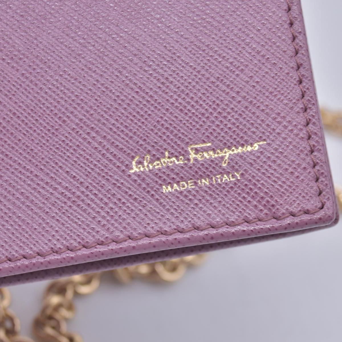 $650 SALVATORE FERRAGAMO Vara Bow Saffiano Leather Chain Flap Wallet Crossbody Pink CONSIGNMENT 10021563