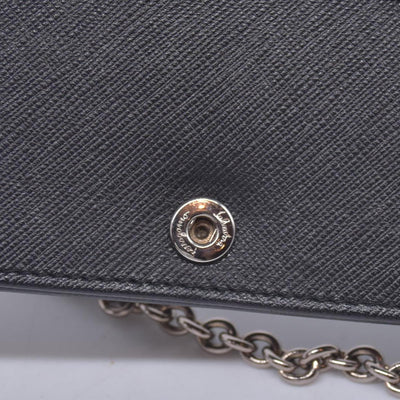 $650 SALVATORE FERRAGAMO Vara Bow Saffiano Leather Chain Flap Wallet Crossbody Black CONSIGNMENT 10021560