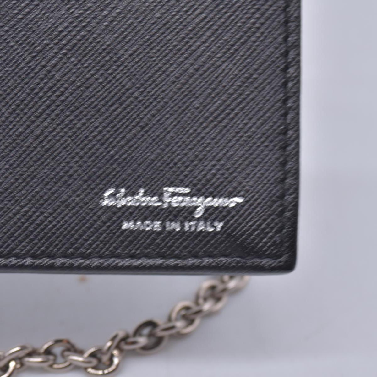 $650 SALVATORE FERRAGAMO Vara Bow Saffiano Leather Chain Flap Wallet Crossbody Black CONSIGNMENT 10021560