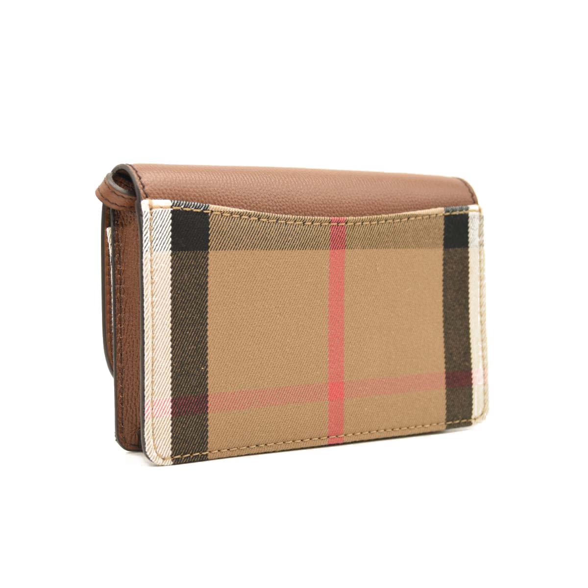 NEW BURBERRY Derby Calfskin House Check Mini Hampshire Crossbody Tan