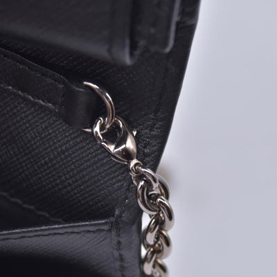 $650 SALVATORE FERRAGAMO Vara Bow Saffiano Leather Chain Flap Wallet Crossbody Black CONSIGNMENT 10021560