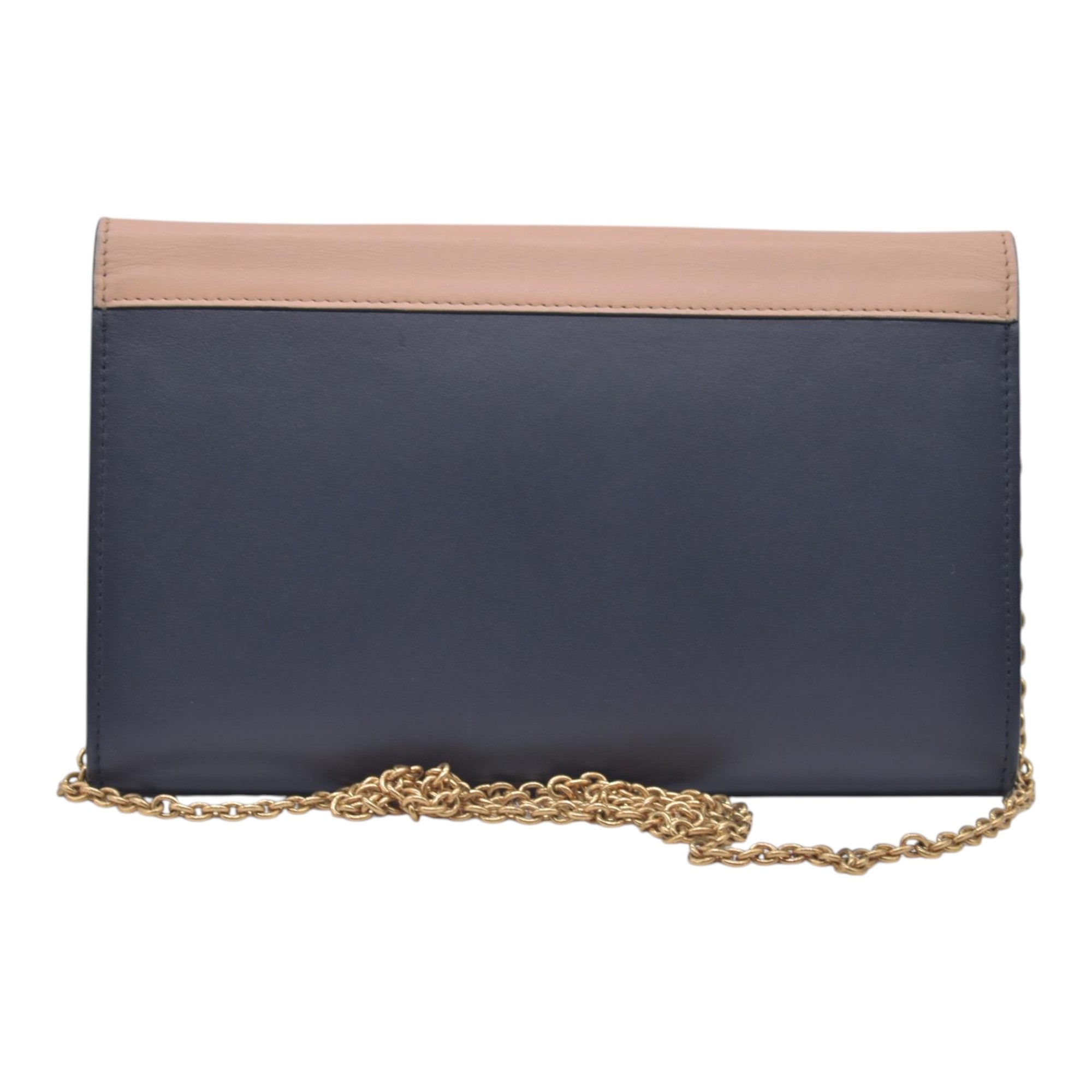 $1200 CELINE Smooth Calfskin Tri-Color Envelope Flap Wallet on Chain Navy Beige Pink CONSIGNMENT 10021559