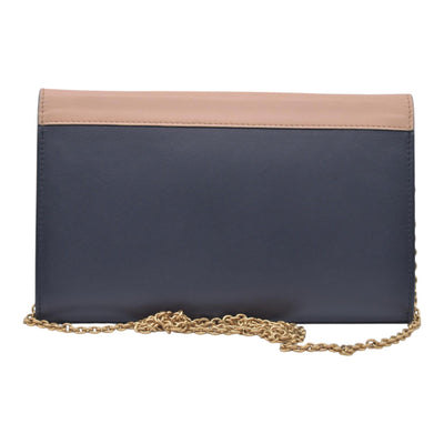 $1200 CELINE Smooth Calfskin Tri-Color Envelope Flap Wallet on Chain Navy Beige Pink CONSIGNMENT 10021559